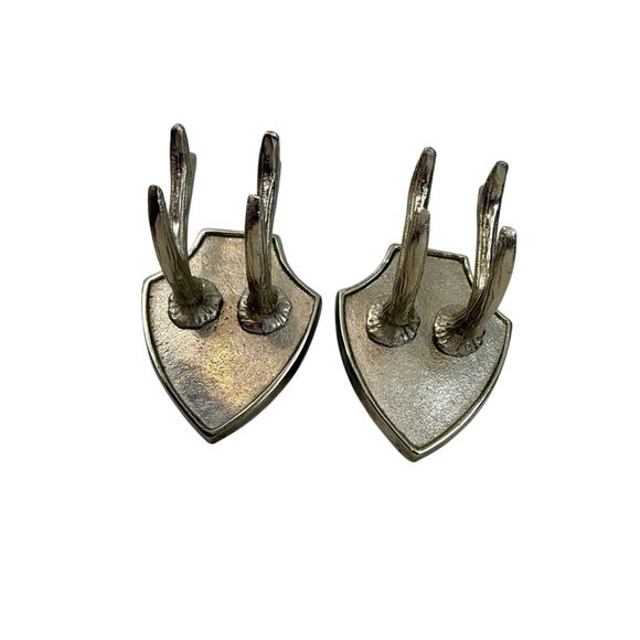 Silver tone textured metal faux antler wall plaques set of two - Picture 16 of 16